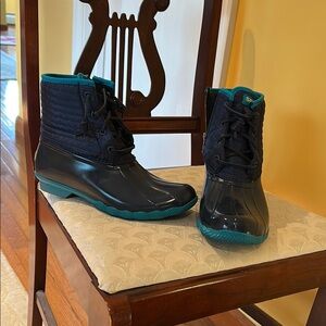 Sperry Women's Black and Teal Duck Boots